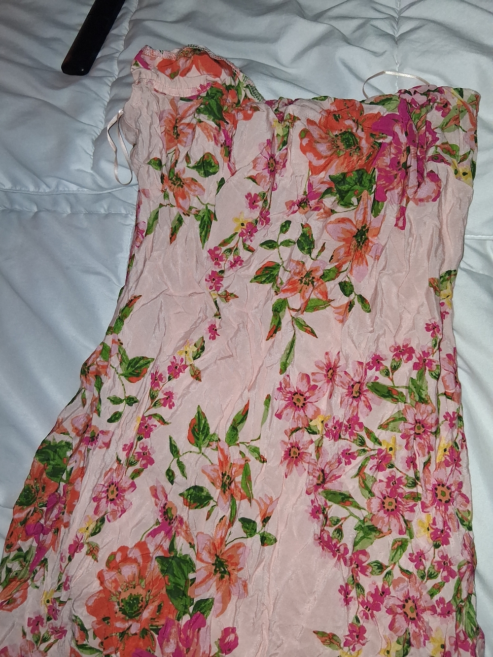 Pink Floral Strapless Dress
